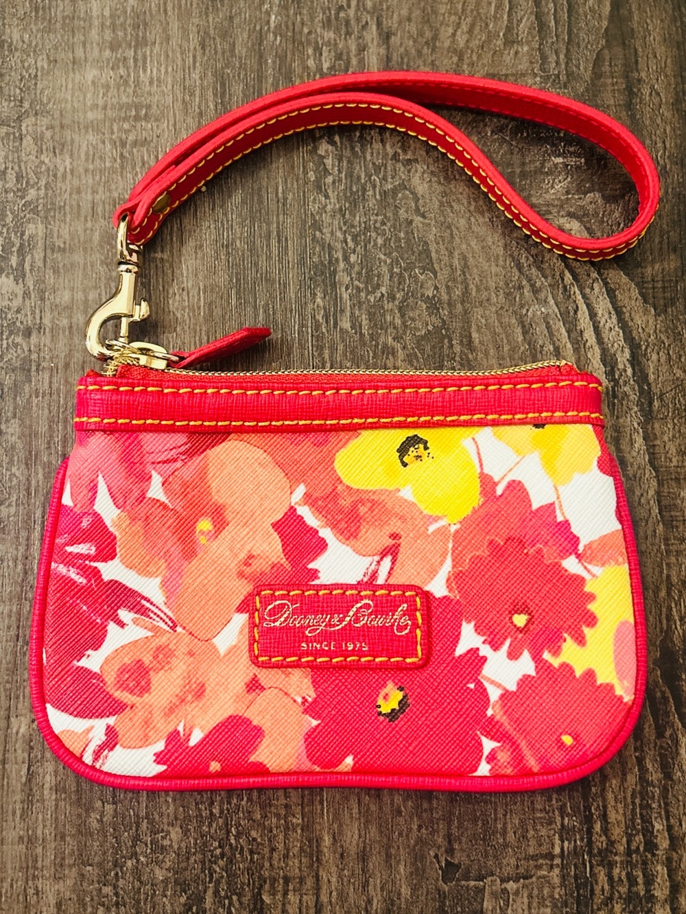 Dooney & Bourke Floral Wristlet with Pink Orange Yellow Accents